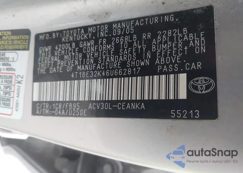 2006 Toyota Camry Le from USA, damaged, VIN 4T1BE32K46U662817